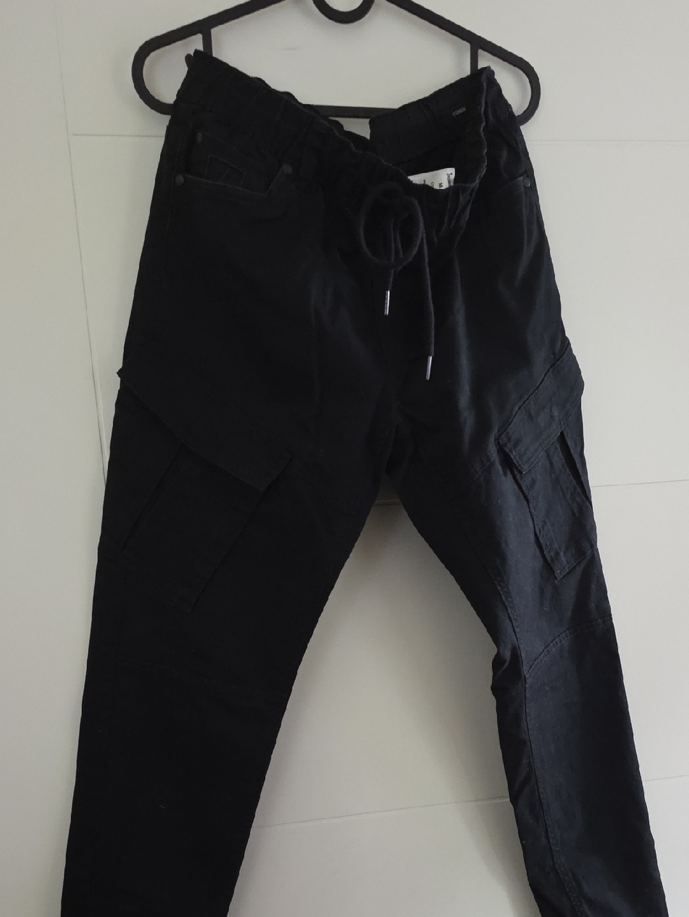Men's Black Cargo Pants with Drawstring Waist
